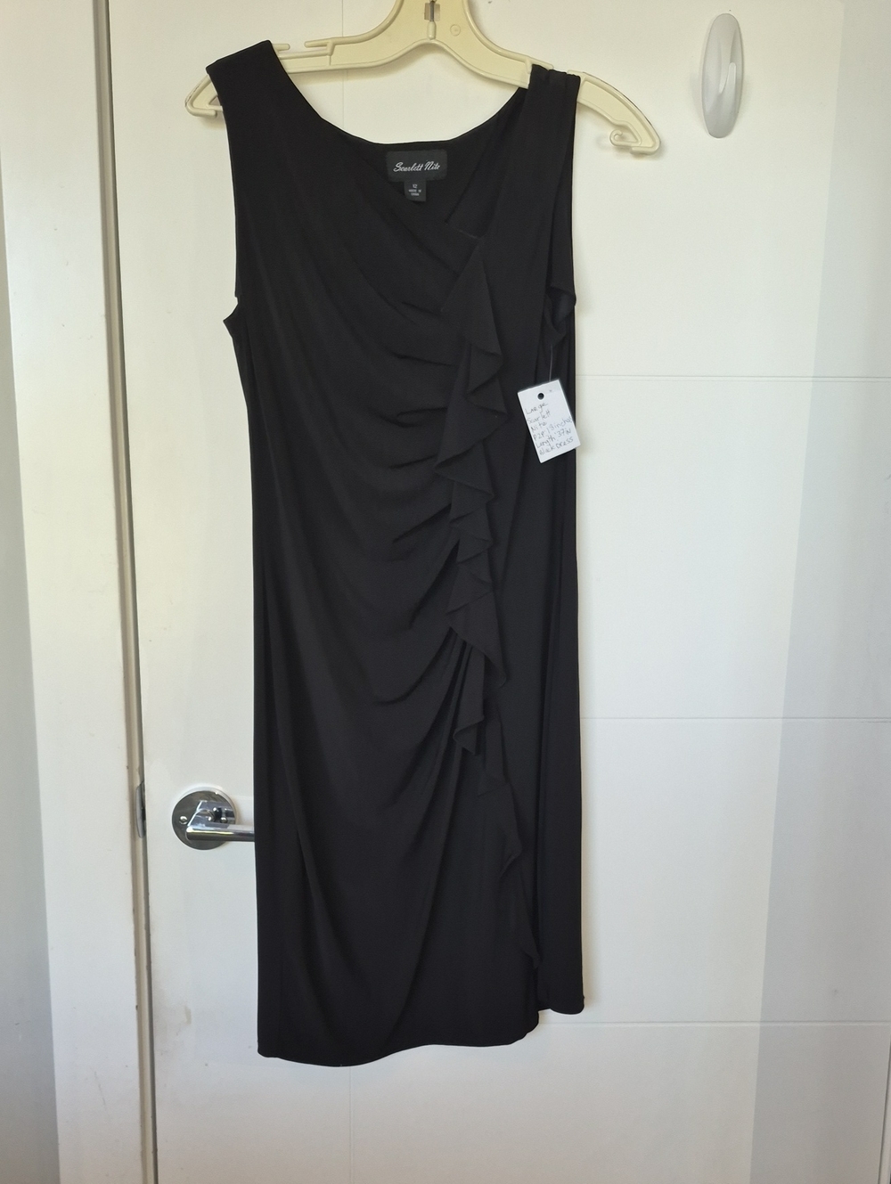 Scarlett Nite Black Sleeveless Midi Dress with Cascade Ruffle
